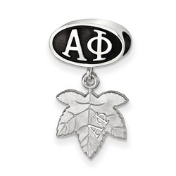 Alpha Phi Sorority Black Oval Greek House Letters Silver Bead & Ivy Leaf Dangle