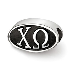 Chi Omega Sorority Black Oval Greek House Letters Bead in Sterling Silver