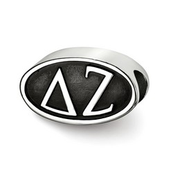 Delta Zeta Sorority Black Oval Greek House Letters Bead in Sterling Silver