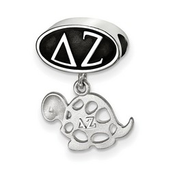 Delta Zeta Sorority Black Oval Greek House Letters Silver Bead & Turtle Dangle