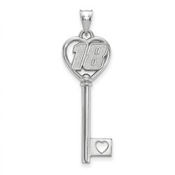 Kyle Busch #18 1.5 Inch Number Heart Key Pendant In Sterling Silver 2.94 Gr