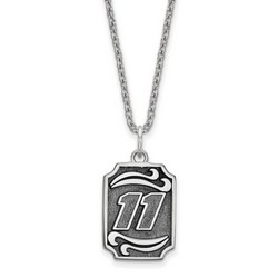 Denny Hamlin #11 Bali Style Dog Tag Style Pendant & Chain In Sterling Silver
