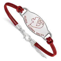 Alpha Gamma Delta Sorority Enameled Oval Sterling Silver Leather Bracelet