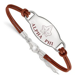 Alpha Phi Sorority Enameled Leather Bracelet in Sterling Silver 5.40 gr