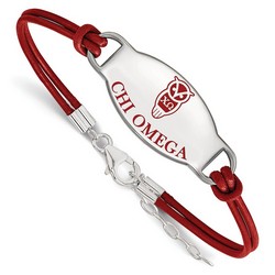 Chi Omega Sorority Enameled Oval Leather Bracelet in Sterling Silver 5.40 gr