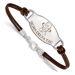 Sigma Delta Tau Sorority Enameled Oval Sterling Silver Leather Bracelet 5.40 gr