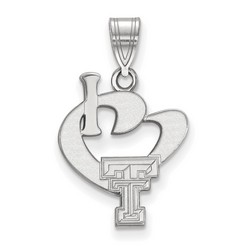 I Love Texas Tech University Red Raiders Large Sterling Silver Logo Pendant