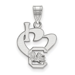 I Love University of South Carolina Gamecocks Large Sterling Silver Logo Pendant