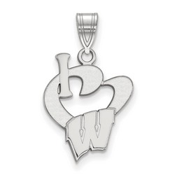 I Love University of Wisconsin Badgers Large Sterling Silver Logo Pendant