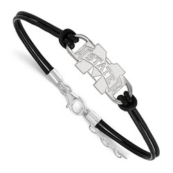 Mississippi State University Bulldogs Centered Leather Sterling Silver Bracelet