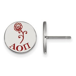 Alpha Omicron Pi Sorority Enameled Post Earrings in Sterling Silver 2.16 gr