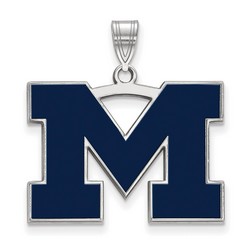 University of Michigan Wolverines Large Blue Pendant in Sterling Silver 3.55 gr