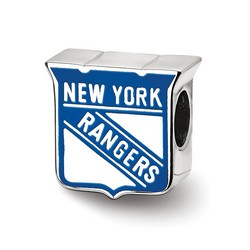 New York Rangers Extruded Blue Enameled Logo Bead in Sterling Silver