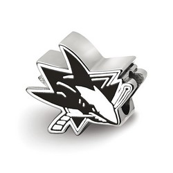 San Jose Sharks Extruded Black Enameled Logo Bead in Sterling Silver