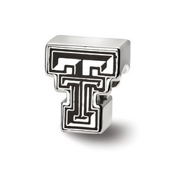 Texas Tech University Red Raiders Block TT Enameled Logo Bead in Sterling Silver