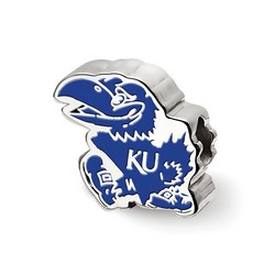 University of Kansas Jayhawks Enameled Blue Mascot Logo Bead in Sterling Silver