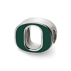 University of Oregon Ducks Green Enameled O Logo Bead in Sterling Silver