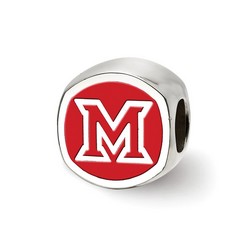 Miami University RedHawks Block M Double Logo Cushioned Sterling Silver Bead