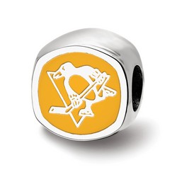 Pittsburgh Penguins Cushion Shaped  Logo Bead in Sterling Silver