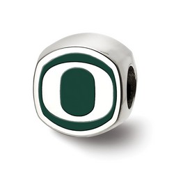 University of Oregon Ducks Green O Cushioned Double Logo Bead in Sterling Silver