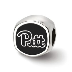 University of Pittsburgh Pitt Panthers Black Double Logo Sterling Silver Bead