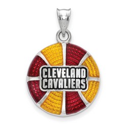Cleveland Cavaliers Basketball Enameled Pendant in Sterling Silver