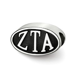 Zeta Tau Alpha Sorority Black Oval Greek House Letters Bead in Sterling Silver