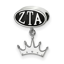 Zeta Tau Alpha Sorority Black Oval House Letters Bead & Crown in Sterling Silver