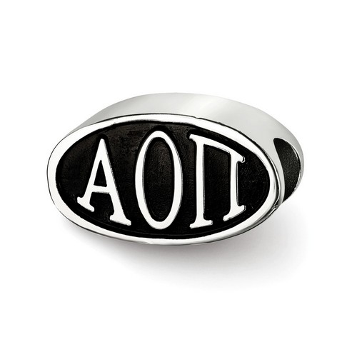 Alpha Omicron Pi Sorority Black Oval Greek House Letters Bead in Sterling Silver