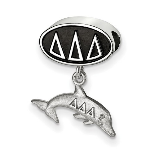 Tri Delta Sorority Black Oval House Letters Sterling Silver Bead Dolphin Dangle
