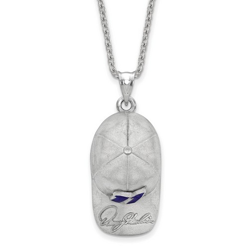 Denny Hamlin #11 3-D Baseball Cap Signature Pendant & Chain In Sterling Silver