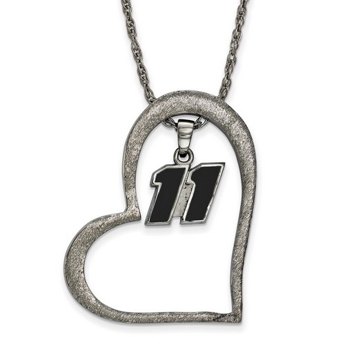 Denny Hamlin #11 Stainless Steel Large Open Heart & Driver Number Pendant