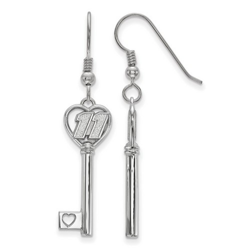 Denny Hamlin #11 Car Number Heart Key Sterling Silver Shepherd's Hook Earrings