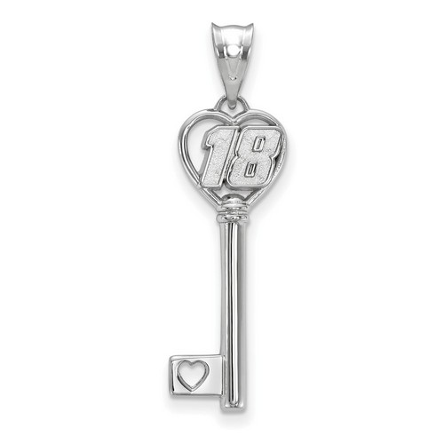 Kyle Busch #18 Car Number in Heart Key Sterling Silver Pendant