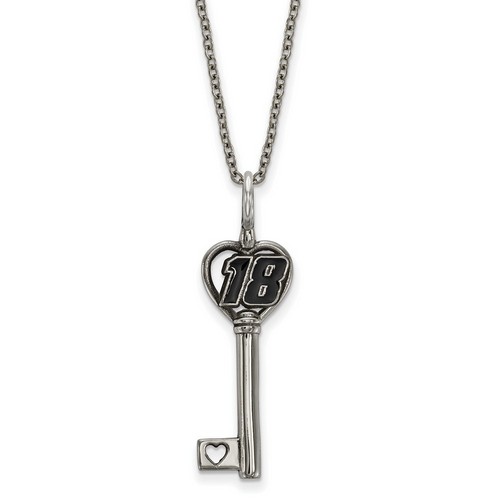 Kyle Busch #18 Stainless Steel Number In Heart Key Pendant