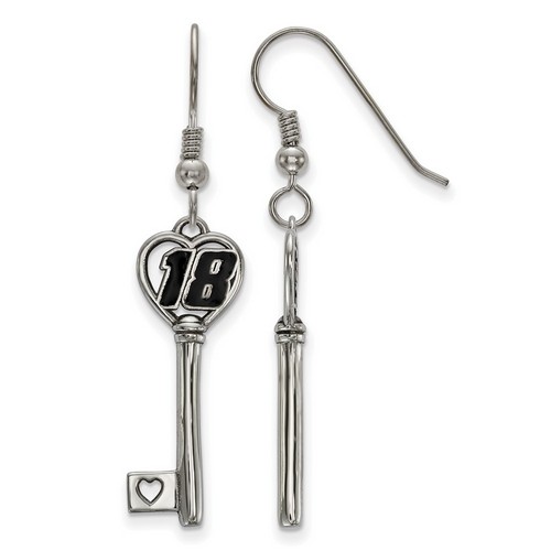 Kyle Busch #18 Stainless Steel Number In Heart Key Shepherd's Hook Earrings