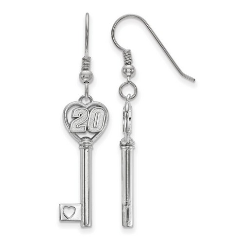 Matt Kenseth #20 Car Number Heart Key Sterling Silver Shepherd's Hook Earrings
