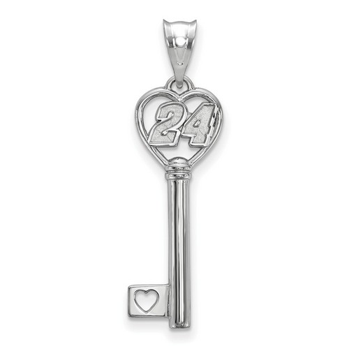Jeff Gordon #24 Car Number in Heart Key Sterling Silver Pendant
