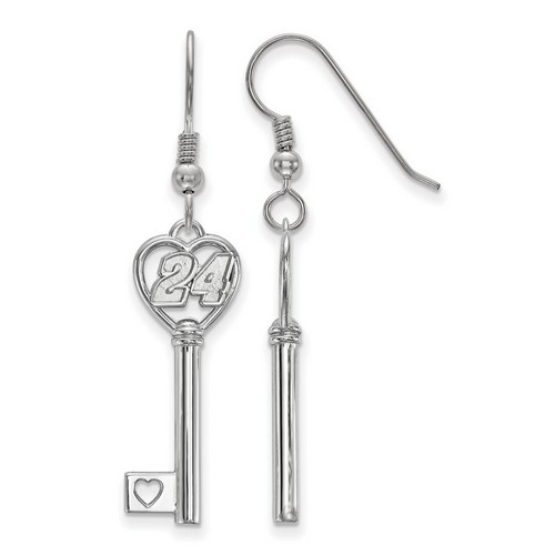 Jeff Gordon #24 Car Number in Heart Key Sterling Silver Shepherd's Hook Earrings