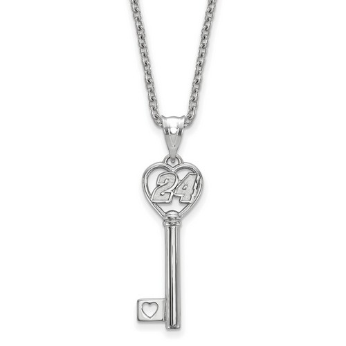Jeff Gordon #24 Car Number in Heart Key Sterling Silver Pendant & Chain