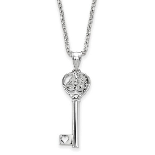 Jimmie Johnson #48 Car Number in Heart Key Sterling Silver Pendant & Chain