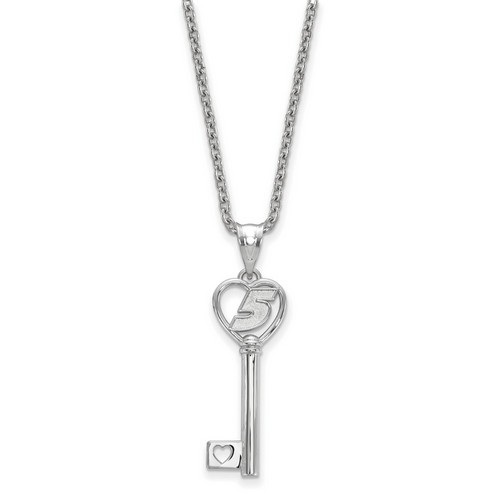 Kasey Kahne #5 Car Number in Heart Key Sterling Silver Pendant & Chain