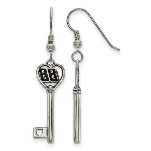 Dale Earnhardt Jr 88 In Heart Key Stainless Steel Shepherd's Hook Earrings