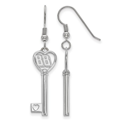 Dale Earnhardt Jr #88 Car Number in Heart Key Silver Shepherd's Hook Earrings