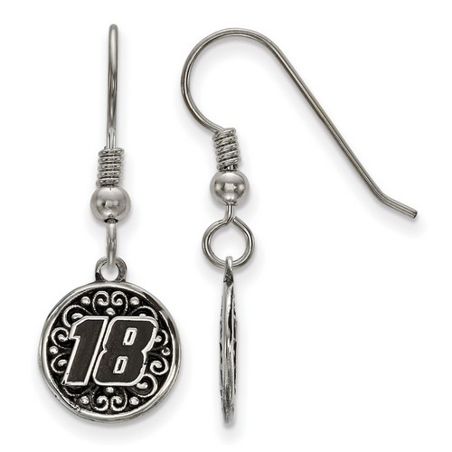 Kyle Busch #18 Round Car Number Stainless Steel Shepherd Hook Earrings