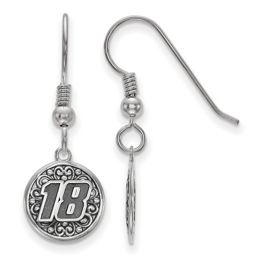 Kyle Busch #18 Round Car Number Shepherd Hook Earrings In Sterling Silver