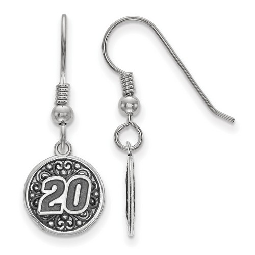 Matt Kenseth #20 Round Car Number Shepherd Hook Earrings In Sterling Silver