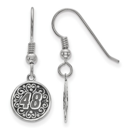 Jimmie Johnson #48 Round Car Number Shepherd Hook Earrings In Sterling Silver