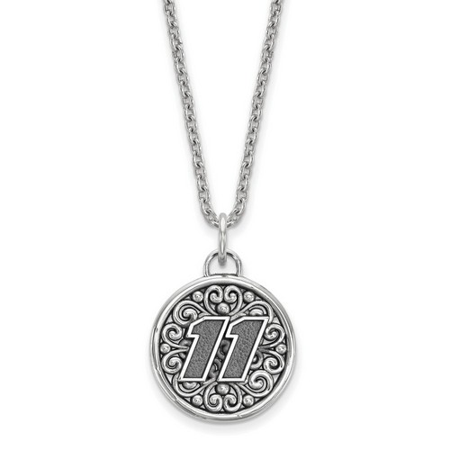 Denny Hamlin #11 Round Bali Style Car Number Pendant & Chain In Sterling Silver