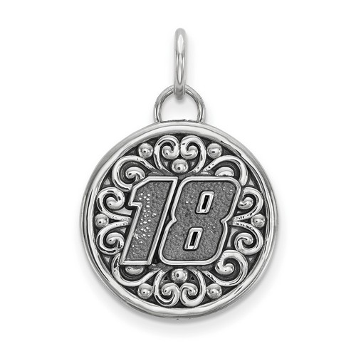 Kyle Busch #18 Round Bali Style Car Number Pendant In Sterling Silver